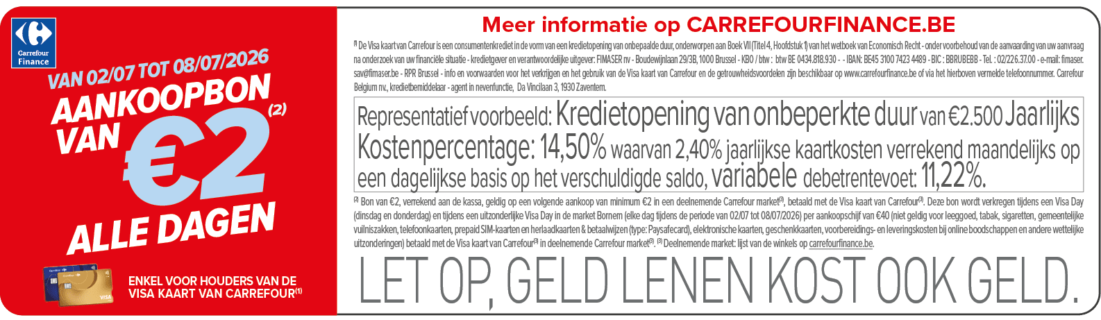 LET OP, GELD LENEN KOST OOK GELD.,Representatief voorbeeld: Kredietopening van onbeperkte duur van €2.500 Jaarlijks K...